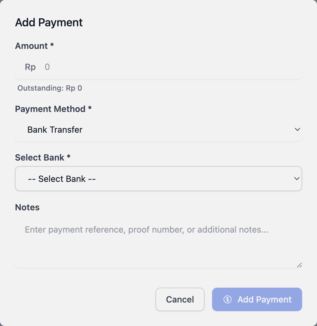 Payment Modal Tiket Wahana & Atraksi