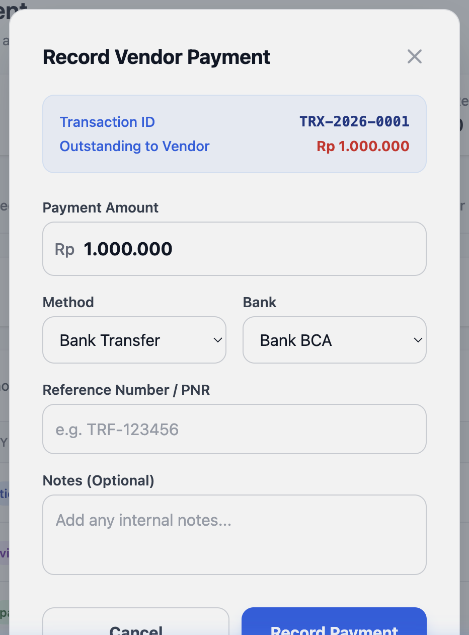 Record Vendor Payment Modal