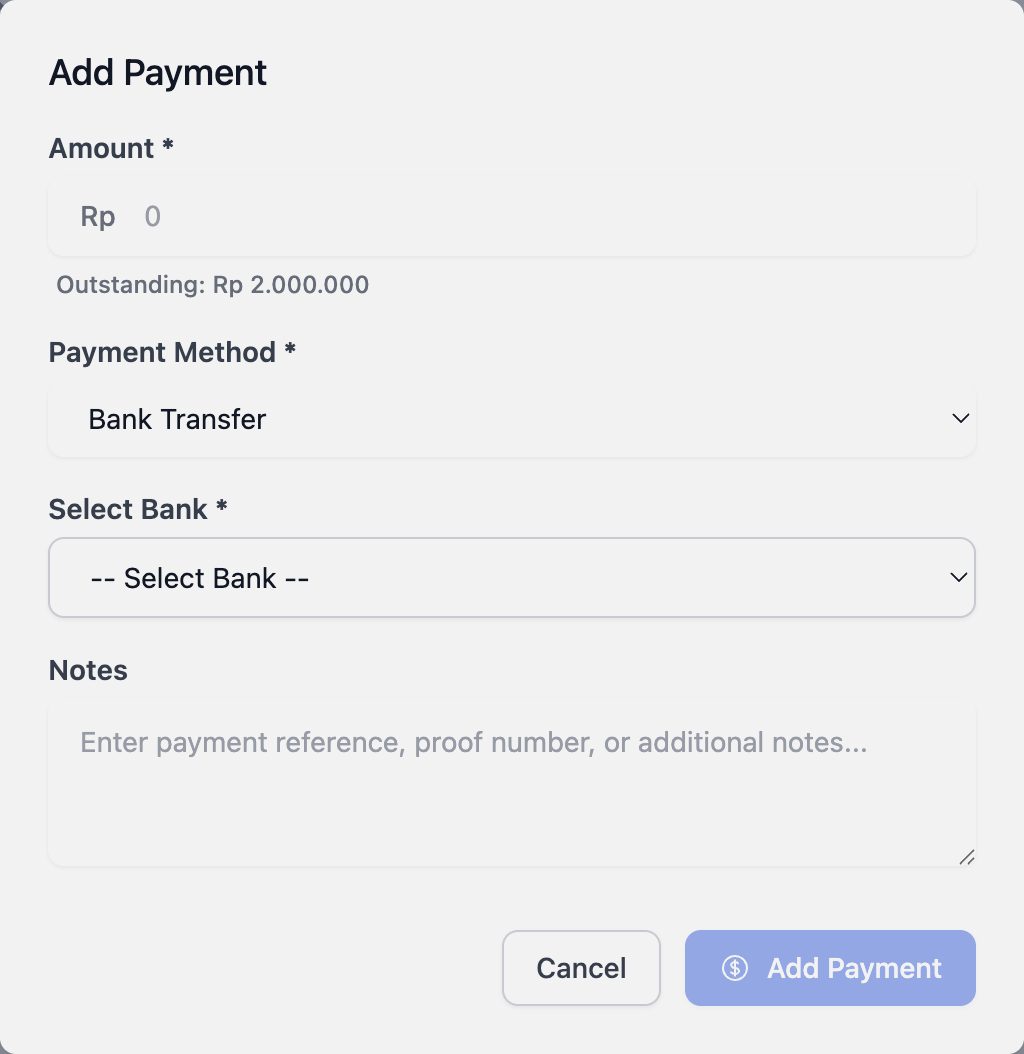 Payment Modal Reservasi Paket Wisata