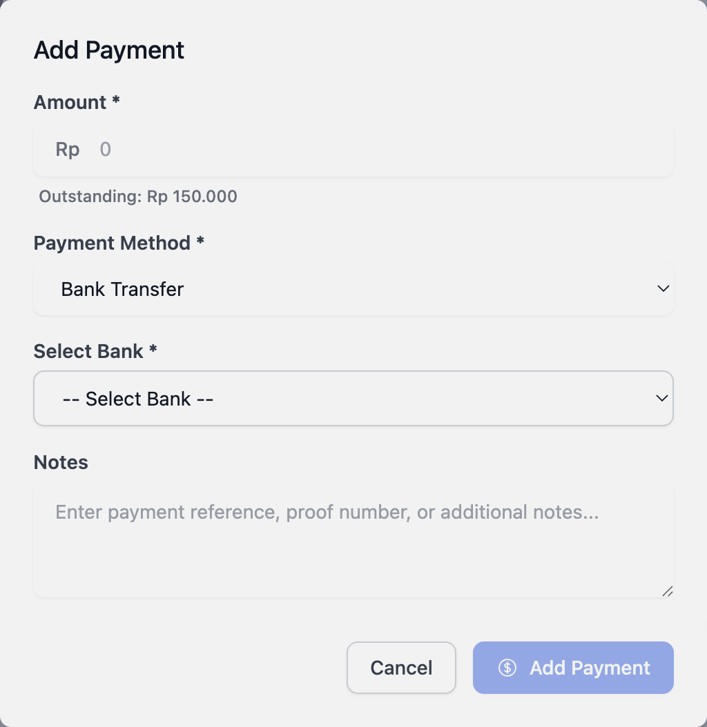 Payment Modal Layanan Izin Masuk